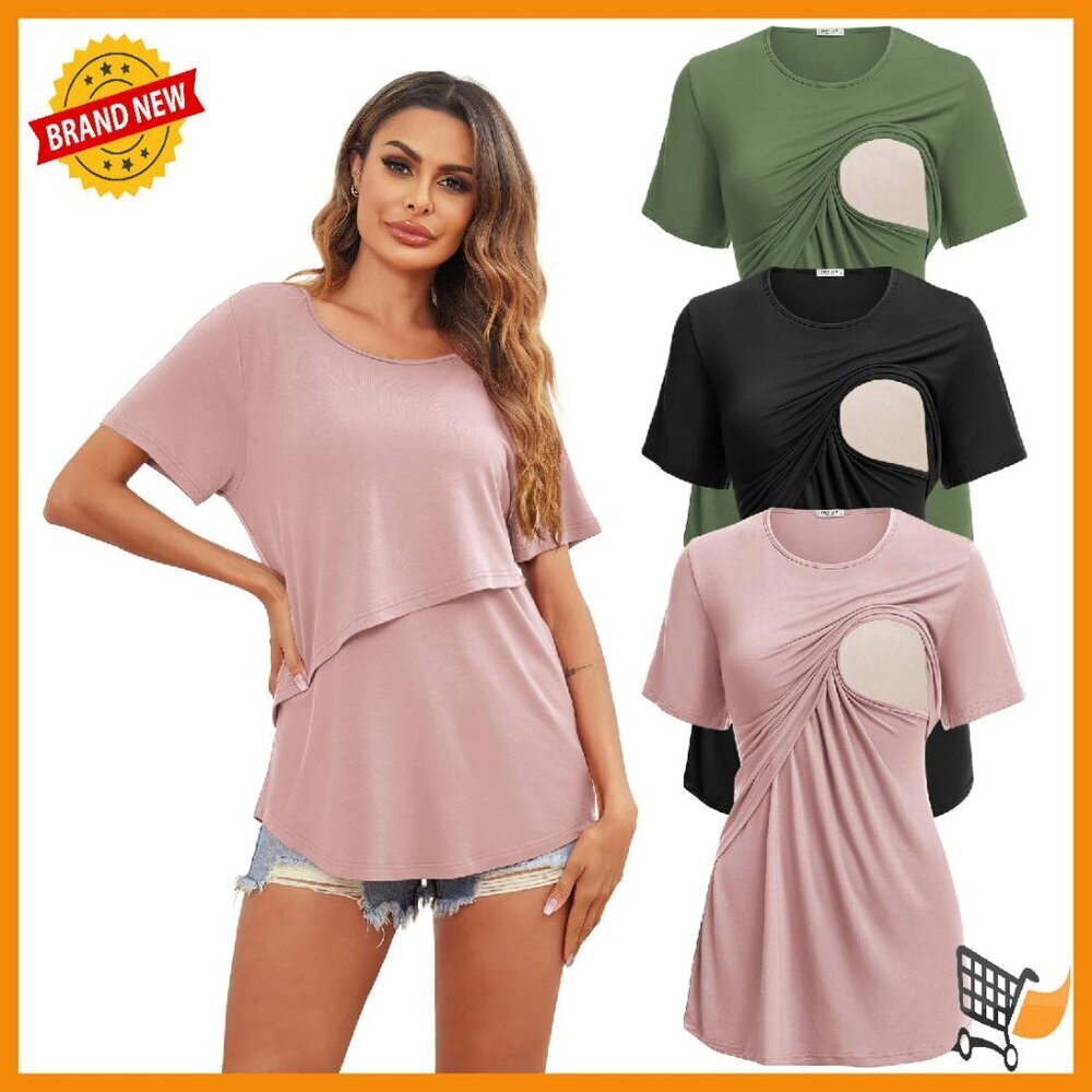 Maternity Nursing Tops 3 Pack Soft Double Layer Breastfeeding Tees